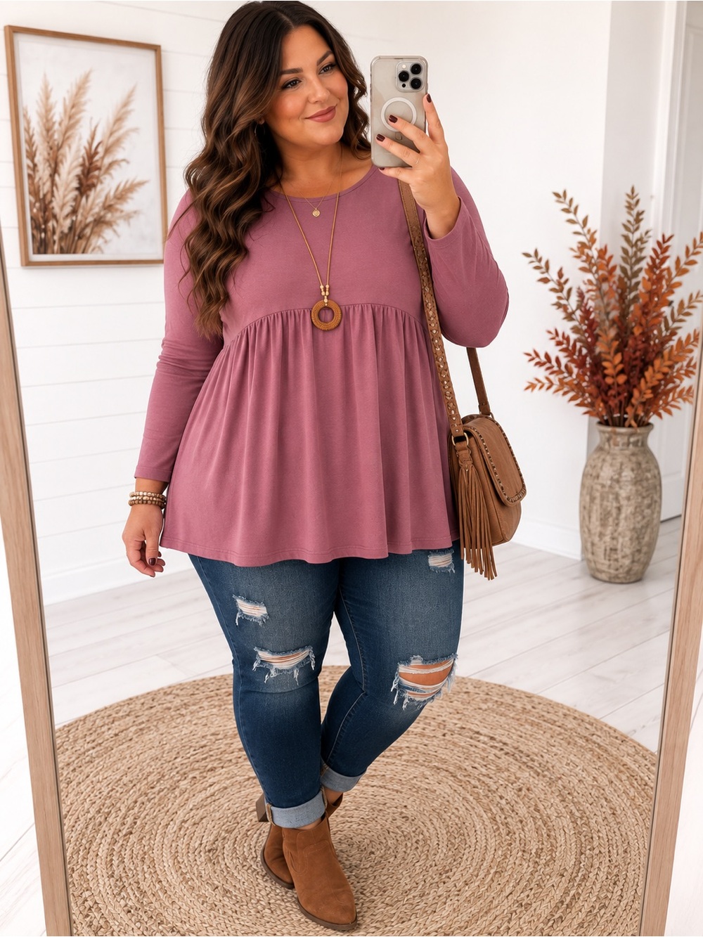 ZENANA Dusty Rose Babydoll Top 1X